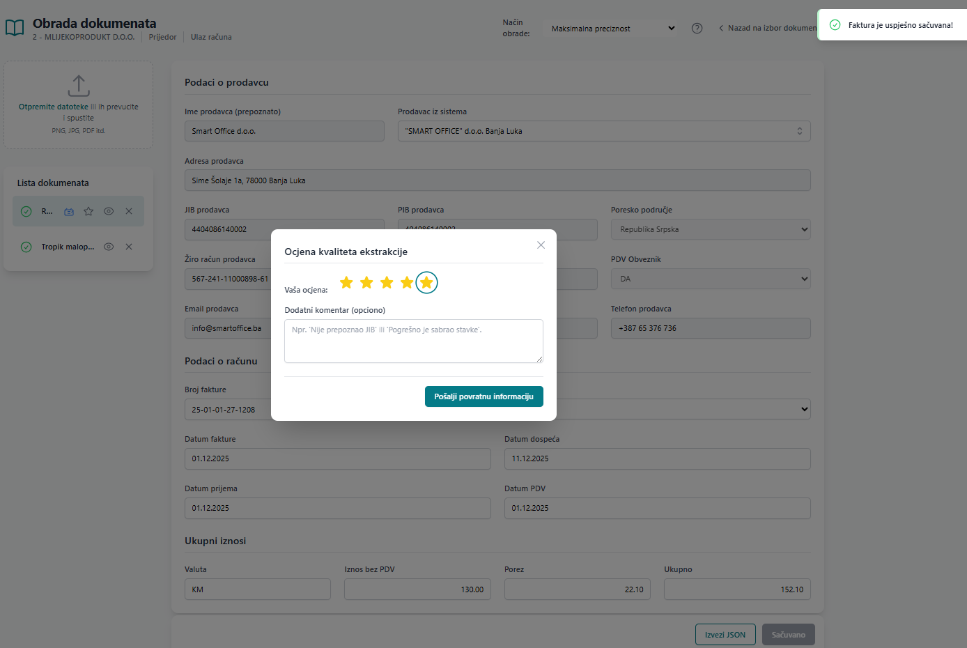 Invoice extraction confidence rating in Neksus OCR